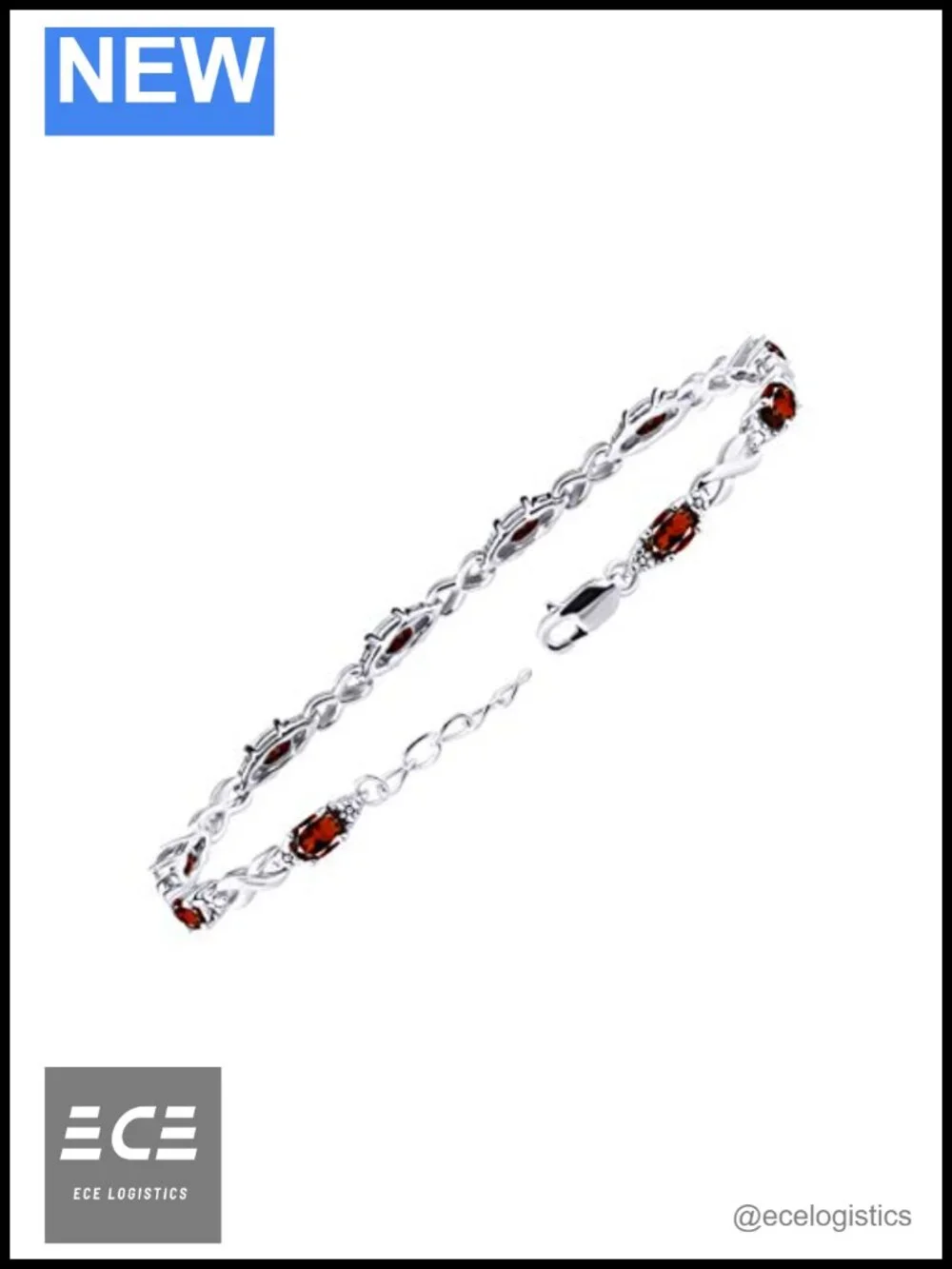 Sterling Silver Garnet Diamond Tennis Bracelet Set Adjustable 7-8